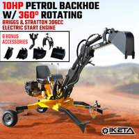 Backhoe W/ 360º Rotating Petrol Excavator 4-Stroke Briggs & Stratton Engine Bucket Towable